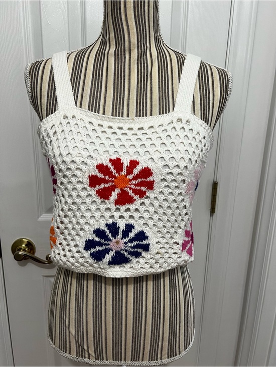 Altar'd State Tops - White Crochet Floral Tank Top - Multicolor Flowers
